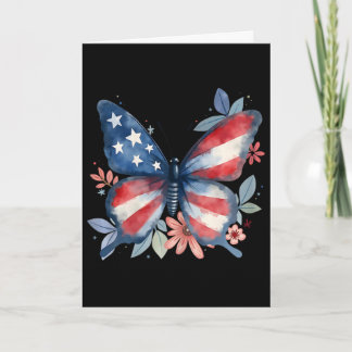 Butterfly Floral American Flag Usa 4th Of July Gir Card