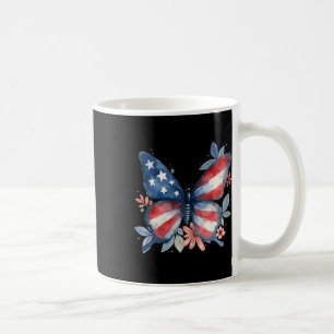 Butterfly Floral American Flag Usa 4th Of July Gir Coffee Mug