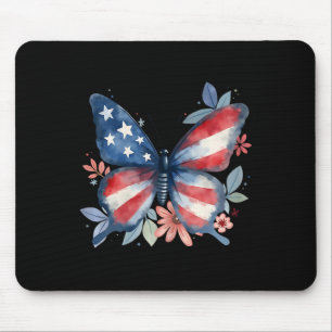 Butterfly Floral American Flag Usa 4th Of July Gir Mouse Pad