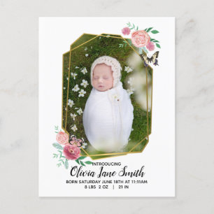 Butterfly Floral Baby Birth Announcement