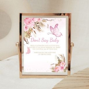 Butterfly Floral Baby Shower Don't Say Baby Sign