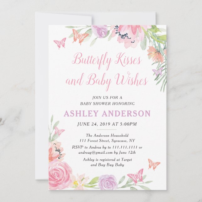 Butterfly Floral Baby Shower Invitation (Front)