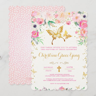 Butterfly Floral Baptism Invitation