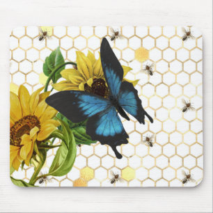 Butterfly, Floral, Bees and Beehive Mouse Pad