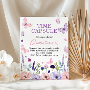 Butterfly Floral Birthday Party Time Capsule Sign