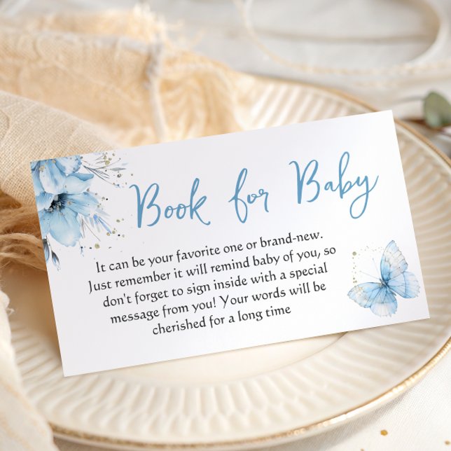 Butterfly Floral Blue Boy Book For Baby Shower Enclosure Card (Creator Uploaded)