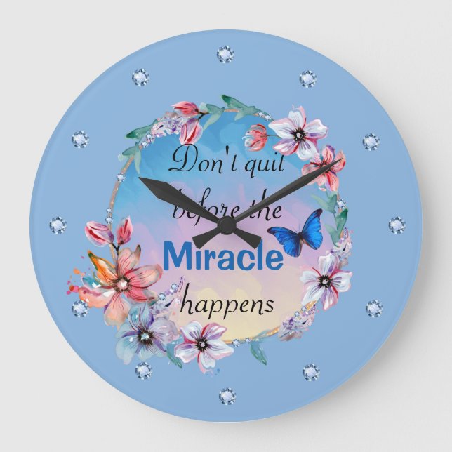 butterfly floral blue nature inspirational quota large clock (Front)