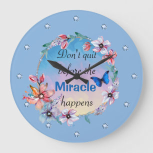 Butterfly floral blue nature inspirational quote large clock
