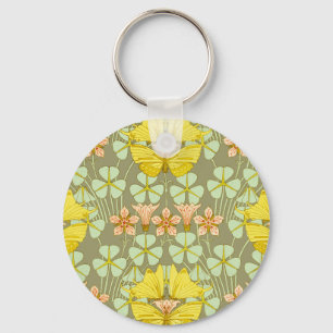 Butterfly Floral Botanical Art Nouveau  Key Ring