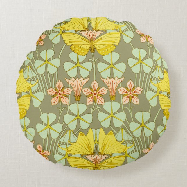 Butterfly Floral Botanical Colourful Round Cushion (Front)
