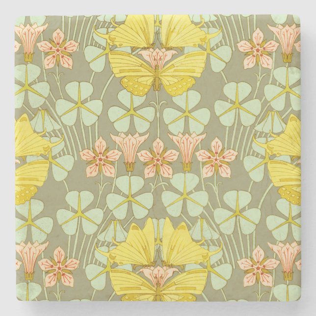 Butterfly Floral Botanical Colourful Stone Coaster (Front)