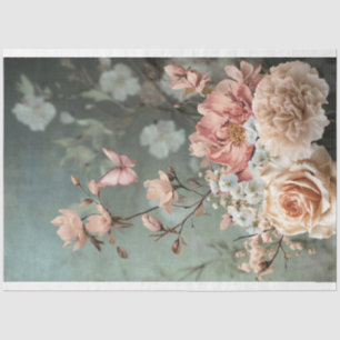Butterfly & Floral Bouquet, pink, green & beige Tissue Paper
