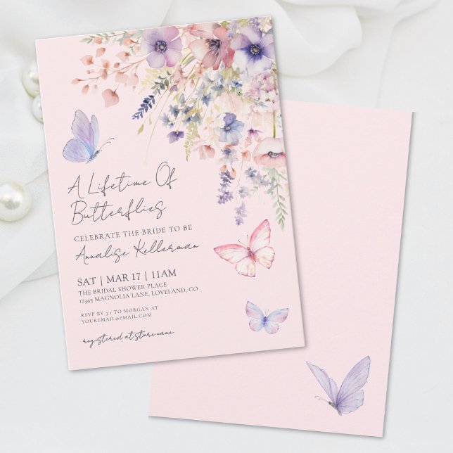 Butterfly Floral Bridal Shower Invitation (Butterflies Wildflower Bridal Shower Invitation)