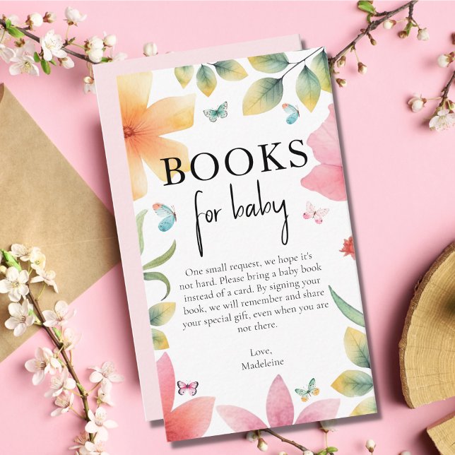 Butterfly Floral Bring a Book Request Baby Shower  Enclosure Card (Creator Uploaded)