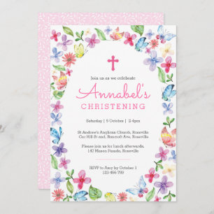 Butterfly floral Christening Baptism Invitation