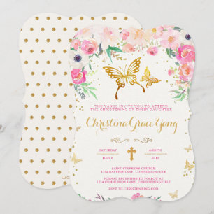 Butterfly Floral Christening Invitation