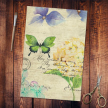 Butterfly Floral Ephemera Handwriting Decoupage