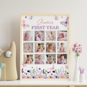 Butterfly Floral First Year Photo Milestone Poster