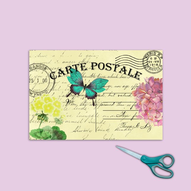 Butterfly Floral French Postcard Decoupage Tissue Paper (Creator Uploaded)