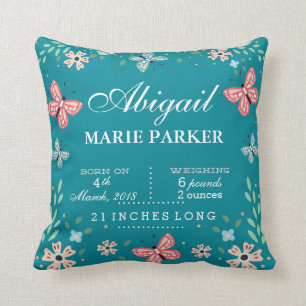 Butterfly Floral Garden Baby Stats Pillow