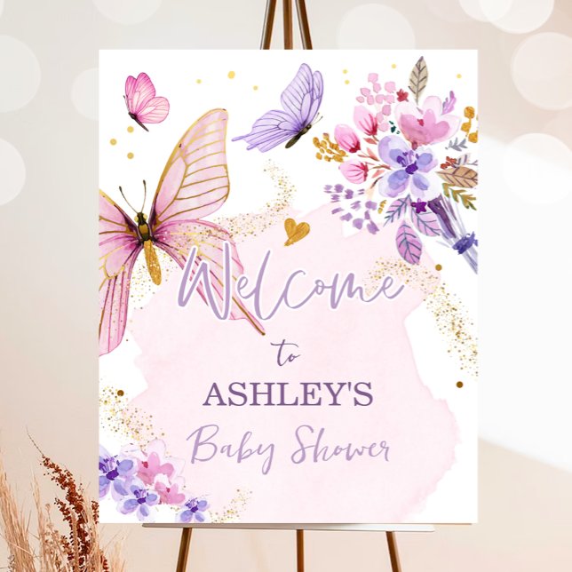 Butterfly Floral Garden Girl Baby Shower Welcome Poster (Creator Uploaded)