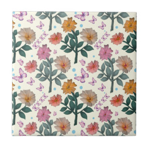 Butterfly Floral Garden Pattern Ceramic Tile