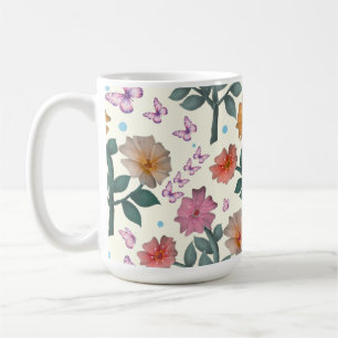 Butterfly Floral Garden Pattern Coffee Mug