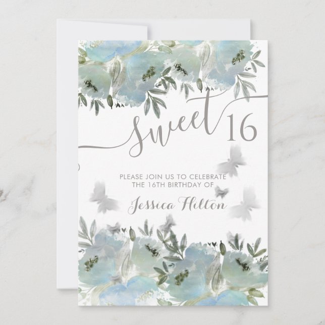 Butterfly floral garden sweet sixteen invitation (Front)