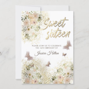 Butterfly floral garden sweet sixteen invitation
