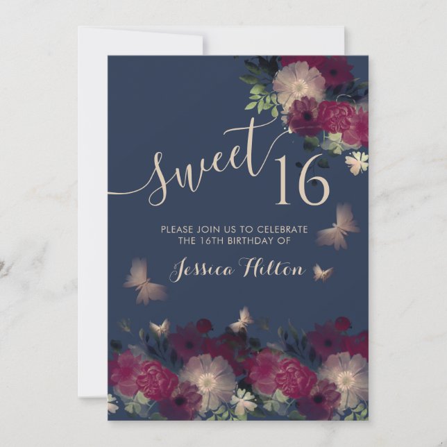 Butterfly floral garden sweet sixteen invitation (Front)