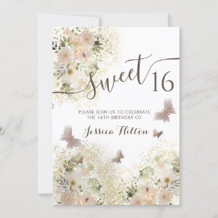 Butterfly floral garden sweet sixteen invitation