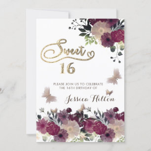 Butterfly floral garden sweet sixteen invitation