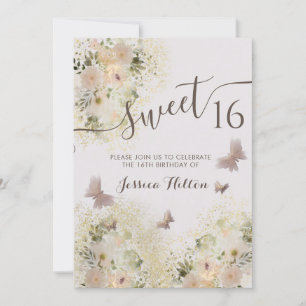 Butterfly floral garden sweet sixteen invitation