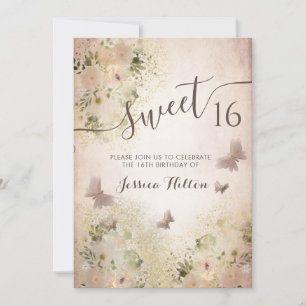 Butterfly floral garden sweet sixteen invitation