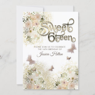 Butterfly floral garden sweet sixteen invitation