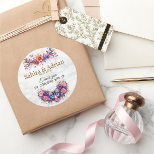 Butterfly Floral Gift Bag -Customisation Available Classic Round Sticker