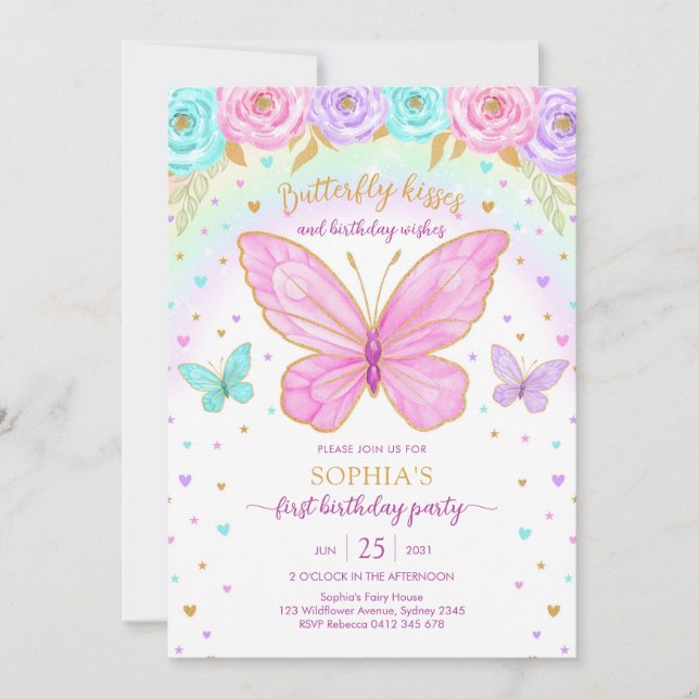 Butterfly Floral Girl Birthday Invitation (Front)