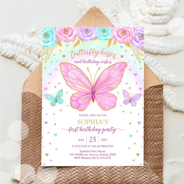 Butterfly Floral Girl Birthday Invitation (Creator Uploaded)