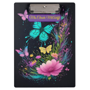 butterfly floral green yellow pink cute teacher  clipboard