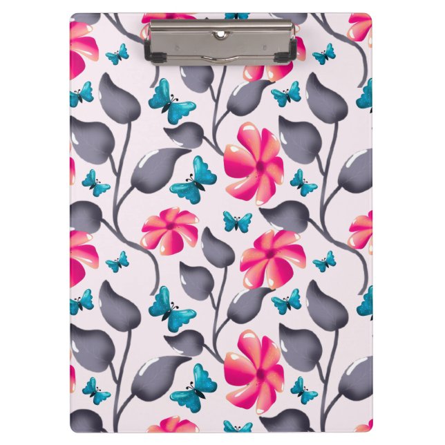 Butterfly floral  Pattern Elegant Botanical Clipboard (Front)