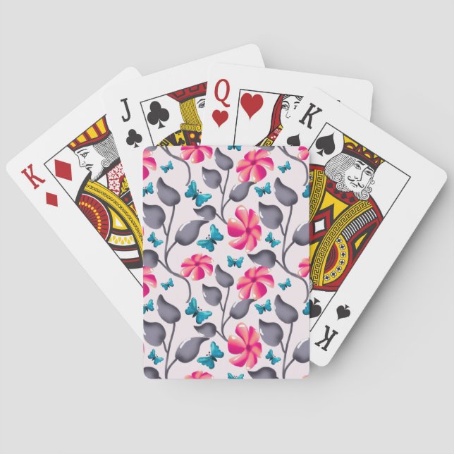 Butterfly floral  Pattern Elegant Botanical Playing Cards (Back)