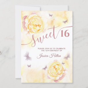 Butterfly floral peony sweet sixteen invitation