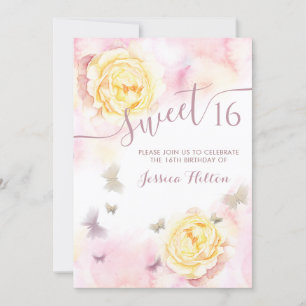 Butterfly floral peony sweet sixteen invitation