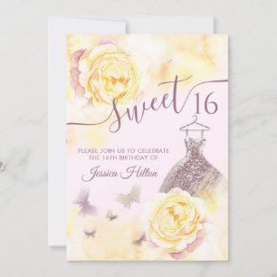 Butterfly floral peony sweet sixteen invitation