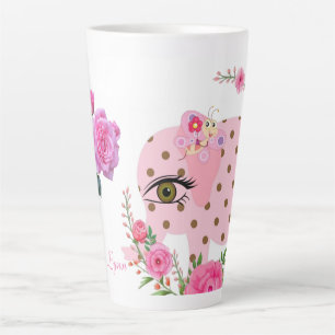 Butterfly  Floral Pink Elephant Latte Mug