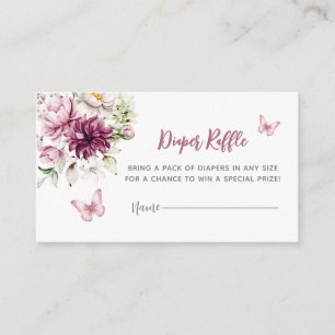 Butterfly Floral Pink Girl Diaper Raffle Enclosure Card