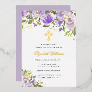Butterfly Floral Purple Gold Girl Baptism