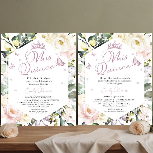 Butterfly Floral Quinceañera Bilingual Invitation (Creator Uploaded)