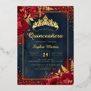 Butterfly Floral Red Gold Quinceanera 