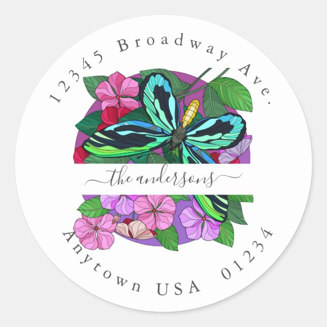 Butterfly & Floral Return Address Envelope Seal (Front)